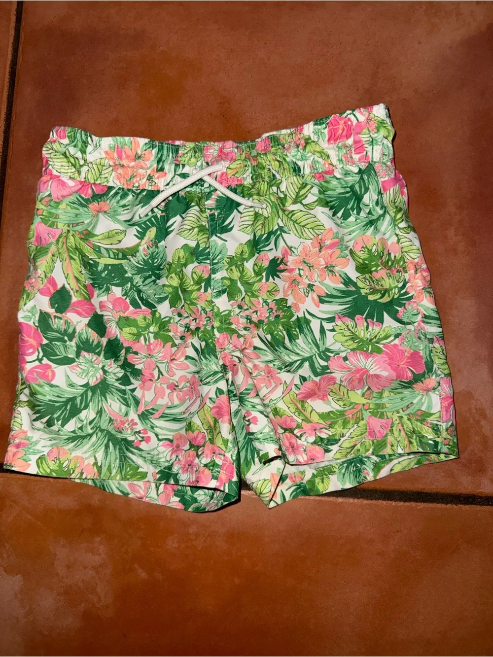 Janie and Jack Tropical Floral Drawstring Shorts -‎ Pink & Green